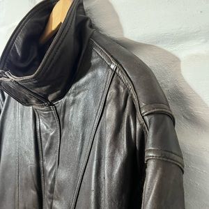 Brandini Brown Long Bomber Leather Jacket (XL)